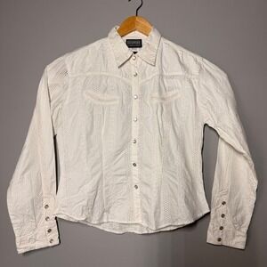 Vintage 90s Roughrider White Pearl Snap Long Sleeve Ladies Large Western Cowgirl